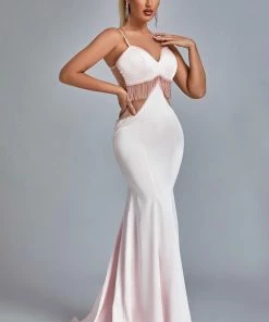 Bellabarnett Eaka Satin Diamonate Tassel Cutout Maxi Dress CLOTHING