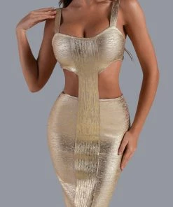 Bellabarnett Kit Metallic Midi Bandage Dress - Gold