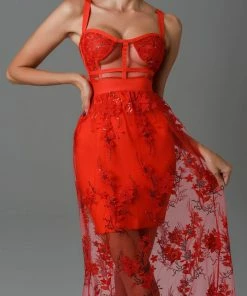 Bellabarnett Rogo Lace Maxi Bandage Dress - Red CLOTHING