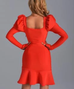 Bellabarnett CLOTHING Kiara Puff Sleeve Midi Bandage Dress