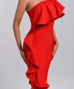 Bellabarnett CLOTHING Figgo Midi Ruffled Bandage Dress