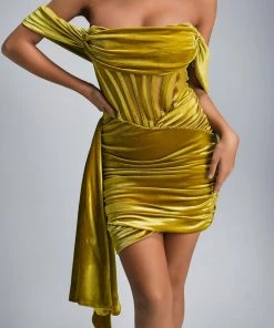 Bellabarnett Elasa Velvet Corset Mini Dress - Yellow CLOTHING