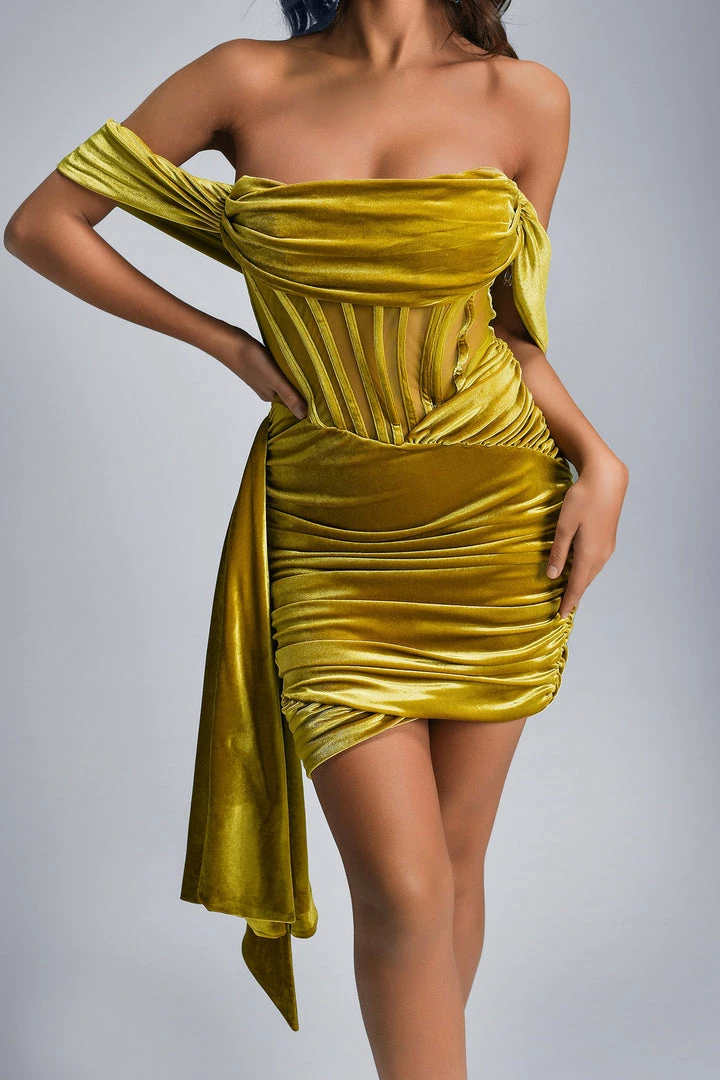 Bellabarnett Elasa Velvet Corset Mini Dress - Yellow CLOTHING