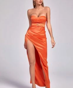 Bellabarnett CLOTHING Laura Satin Slit Maxi Dress