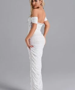 Bellabarnett Kaci Sequin Off Shoulder Slit Maxi Dress