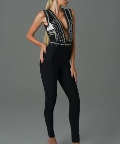 Bellabarnett Kimo Diamante Deep-V Bandage Jumpsuit