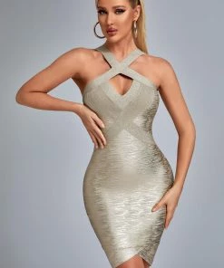Bellabarnett Rutia Metallic Mini Bandage Dress - Gold