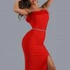 Bellabarnett CLOTHING Dana Feather Slit Midi Bandage Dress - Red