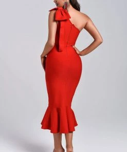 Bellabarnett Marine One Shoulder Midi Bandage Dress CLOTHING