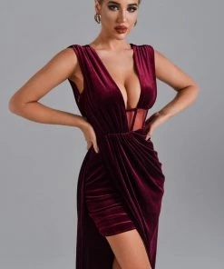 Bellabarnett CLOTHING Saffron Velvet Maxi Dress - Red