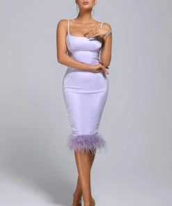 Bellabarnett CLOTHING Bellina Feather Satin Midi Dress