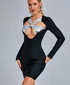 Bellabarnett Duckie Cross Over Cutout Mini Bandage Dress