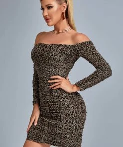 Bellabarnett CLOTHING Lrva Leopard Off Shoulder Mini Bodycon Dress