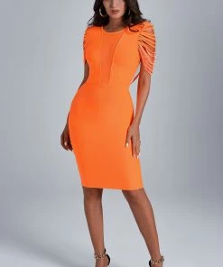 Bellabarnett CLOTHING Ronaldette Cutout Sleeve Bandage Dress In Orange