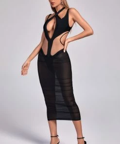 Bellabarnett CLOTHING Amalie Cutout Mesh Midi Bandage Dress