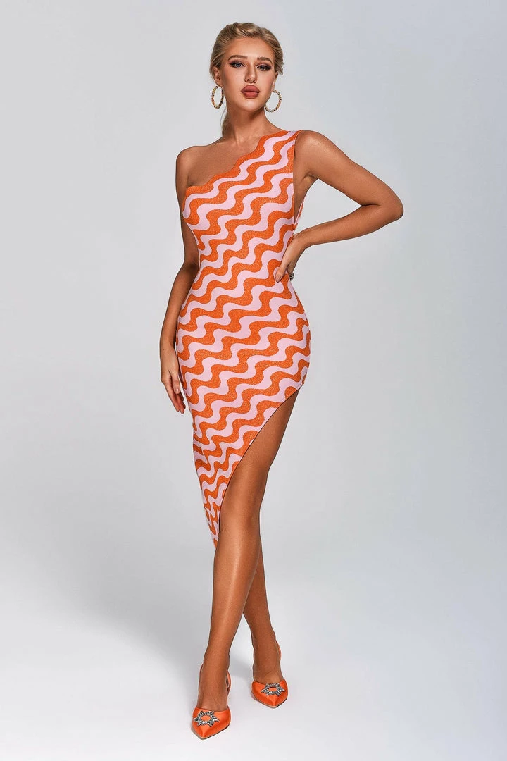 Bellabarnett Aisaly One Shoulder Midi Bandage Dress CLOTHING