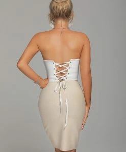 Tracking Siena Diamonate Lace Up Mini Bandage Dress - White CLOTHING