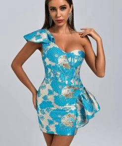 Bellabarnett Amita One Shoulder Jacquard Mini Dress