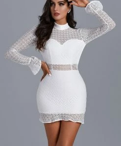 Bellabarnett CLOTHING Harris Long Sleeve White Lace Mini Dress