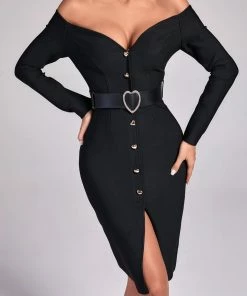 Bellabarnett Blanca Off Shoulder Midi Bandage Dress CLOTHING