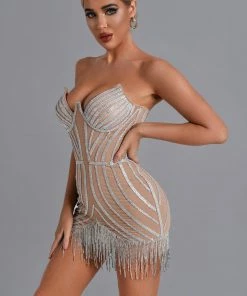 Bellabarnett CLOTHING Lola Diamonate Tassel Mini Dress