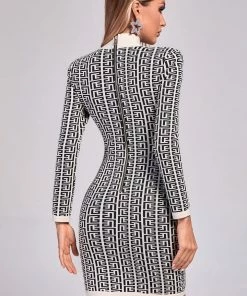 Preorder Olapa Long Sleeve Mini Bandage Dress Metallic Color Dresses