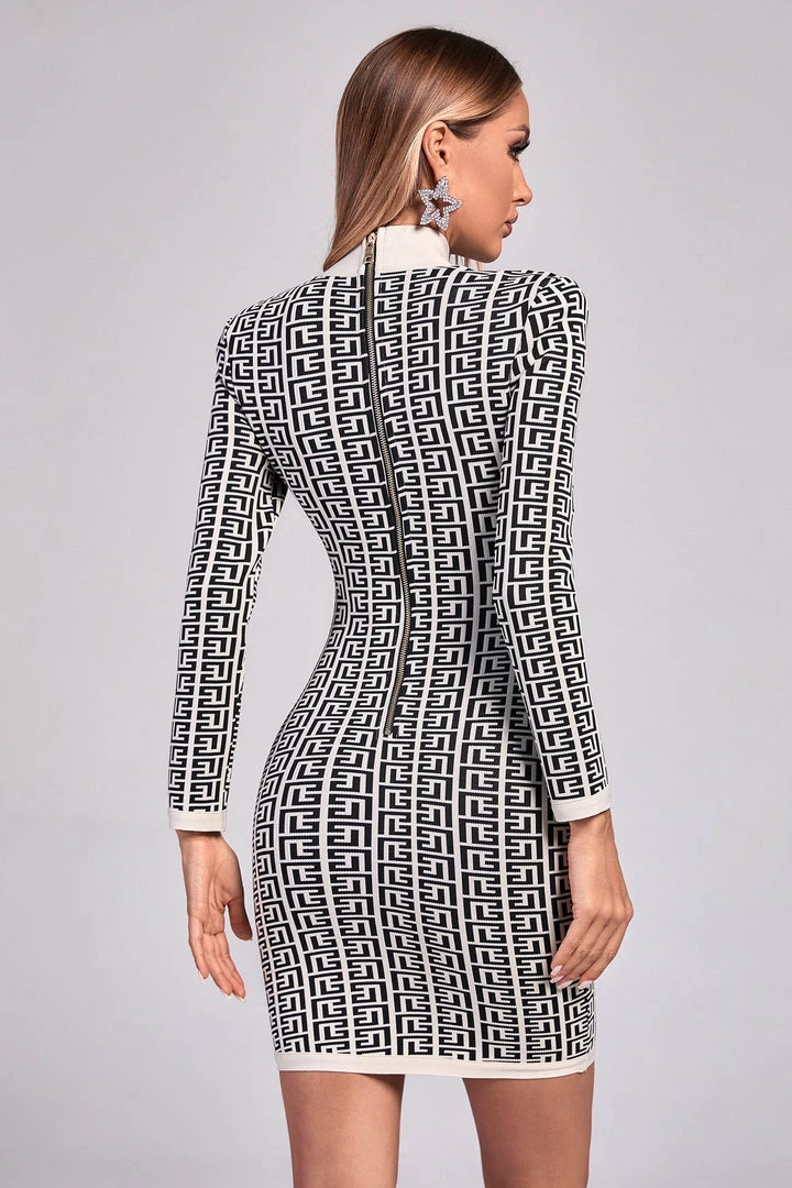 Preorder Olapa Long Sleeve Mini Bandage Dress Metallic Color Dresses