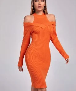 Bellabarnett Izzy Long Sleeve Cutout Sweater Dress - Orange CLOTHING