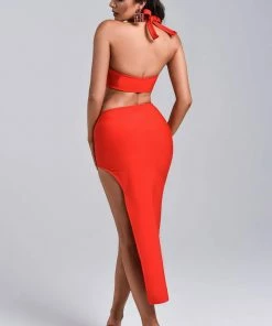 Bellabarnett Larine Cutout Halter Midi Bandage Dress CLOTHING