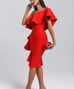 Bellabarnett CLOTHING Figgo Midi Ruffled Bandage Dress