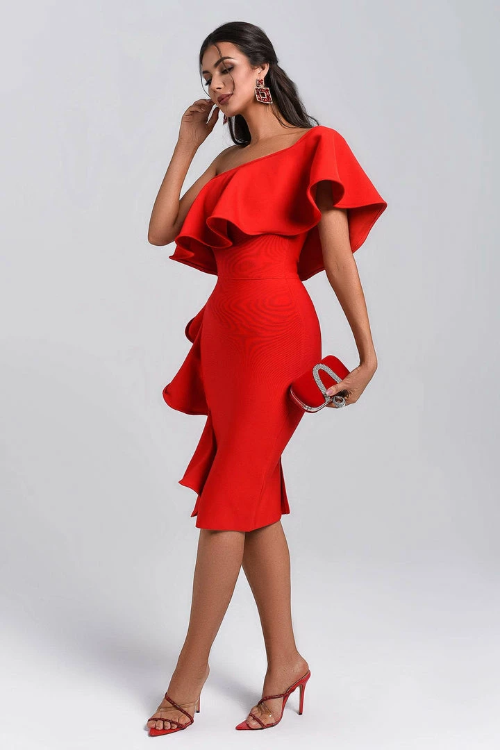 Bellabarnett CLOTHING Figgo Midi Ruffled Bandage Dress
