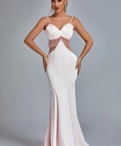 Bellabarnett Eaka Satin Diamonate Tassel Cutout Maxi Dress CLOTHING