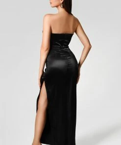 Bellabarnett Winika Satin Strapless Maxi Dress - Black CLOTHING