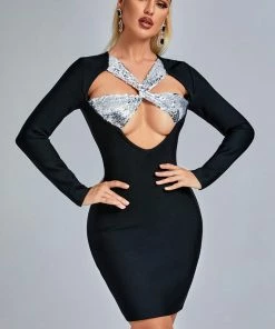 Bellabarnett Duckie Cross Over Cutout Mini Bandage Dress