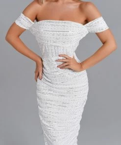 Bellabarnett Kaci Sequin Off Shoulder Slit Maxi Dress