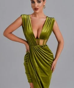Bellabarnett CLOTHING Saffron Velvet Maxi Dress - Green