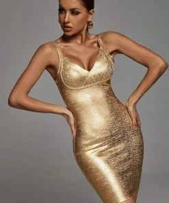 Bellabarnett CLOTHING Maryam Metallic Gold Cocktail Dress