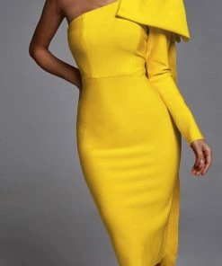 Bellabarnett CLOTHING Abbey Yellow One Shoulder Bandage Dress