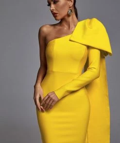 Bellabarnett CLOTHING Abbey Yellow One Shoulder Bandage Dress