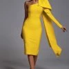 Bellabarnett CLOTHING Abbey Yellow One Shoulder Bandage Dress