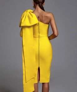 Bellabarnett CLOTHING Abbey Yellow One Shoulder Bandage Dress